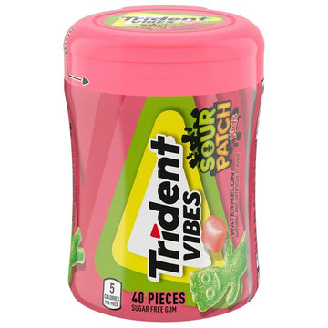 Trident Vibes Sour Patch Kids Watermelon Sugar Free Gum, Bote 40 Chicles Sandía
