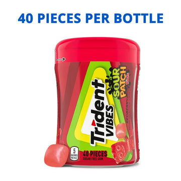 Trident Vibes Sour Patch Kids Redberry Sugar Free Gum, Bote 40 Chicles