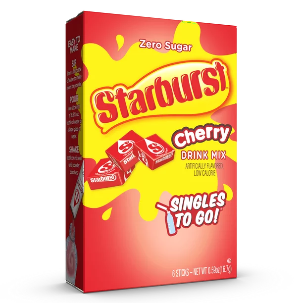 Starburst Zero Sugar Polvo para Agua, Cherry, 6 Paquetitos