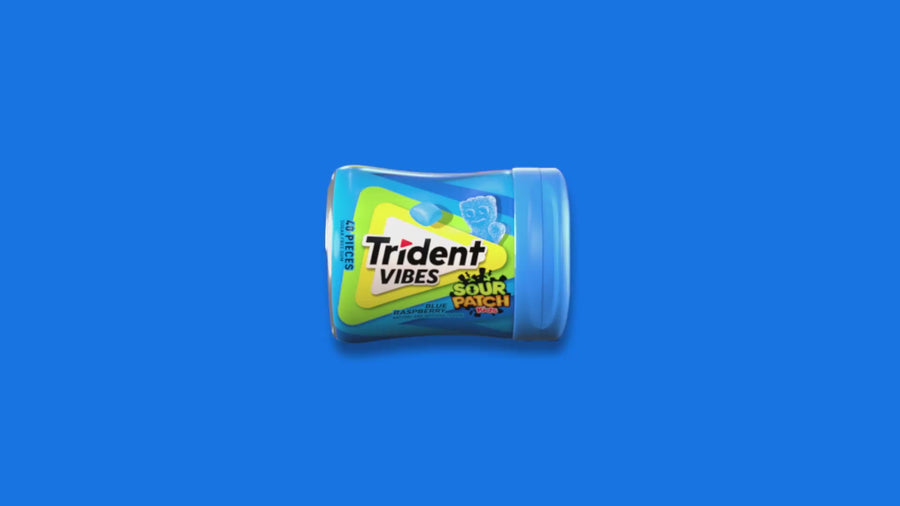 Trident Vibes Sour Patch Kids Blue Raspberry Sugar Free Gum, Bote 40 Chicles