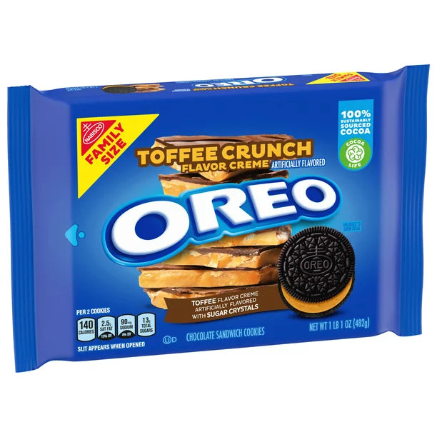 OREO Toffee Crunch Creme con Cristales de Azúcar Chocolate Sandwich Cookies, Family Size, 17 oz